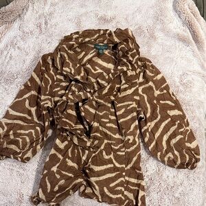 Ralph Lauren Brown and Cream Zebra Print Top